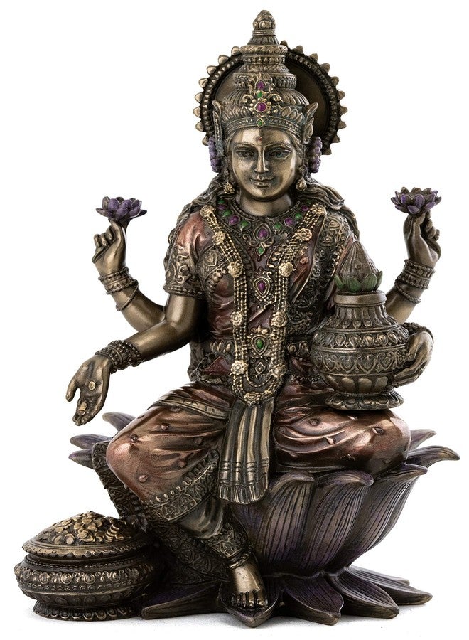 Top Collection Lakshmi Statue Seated on Lotus Platform - Goddess of Wealth, Prosperity, Wisdom, and Fortune Sculpture in Premium Cold Cast Bronze - 7-Inch Collectible Hindu Figurine - Image 1